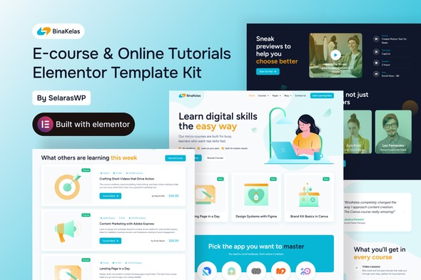 BinaKelas 1.0 – E-Course & Online Tutorials Elementor Template Kit