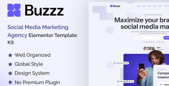 Buzzz 1.0 – Social Media Marketing Agency Elementor Template Kit