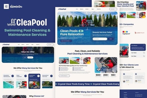 Cleapool 1.0 – Swimming Pool Cleaning and Maintenance Service Elementor Template Kit