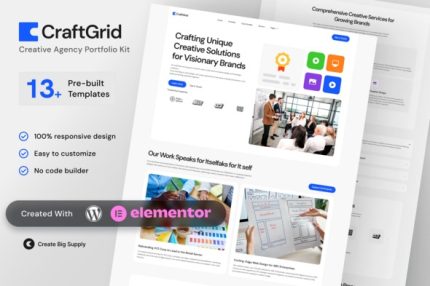 CraftGrid Creative Agency Portfolio Elementor Template Kit for Studios