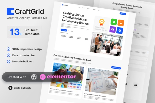 CraftGrid Creative Agency Portfolio Elementor Template Kit for Studios, Designers, Branding Agencies 20250723