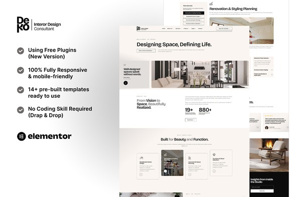 Deko 1.0 – Interior Design Consultant Elementor Template Kit