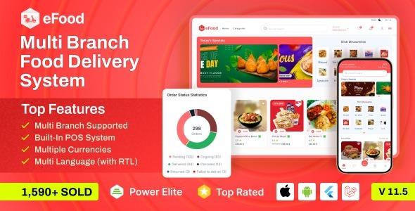 eFood 11.5 – Food Delivery App with Laravel Admin Panel + Delivery Man App