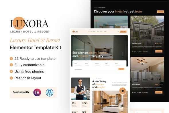 Luxora 1.0 – Luxury Hotel & Resort Elementor Template Kit