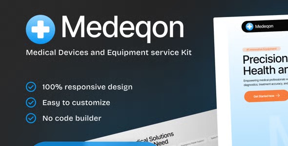 Medeqon 1.0 – Medical Devices & Equipment Service Elementor Template Kit