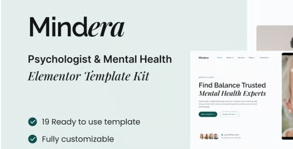 Mindera 1.0 – Psychologist & Mental Health Elementor Template Kit