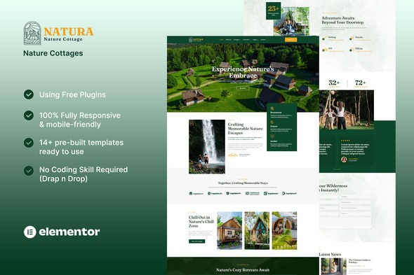 Natura 1.0 – Nature Cottages Elementor Template Kit