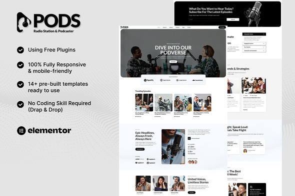 Potshow 1.0 – Radio Station & Podcaster Elementor Template Kit