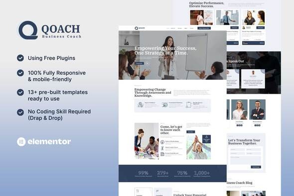 Qoach 1.0 – Women’s Business Coaching Elementor Template Kit