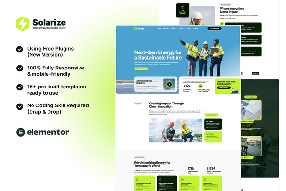 Solarize 1.0 – Solar & Green Renewable Energy Elementor Template Kit