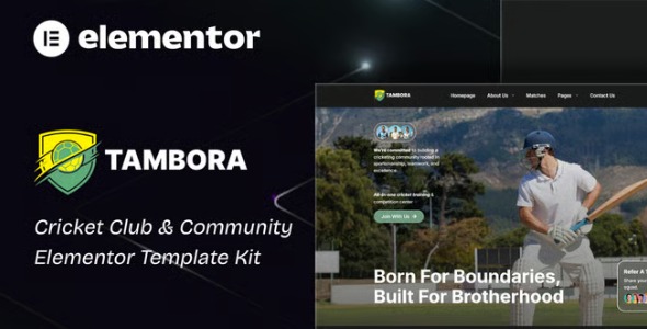 Tambora 1.0 – Cricket Club & Community Elementor Template Kit