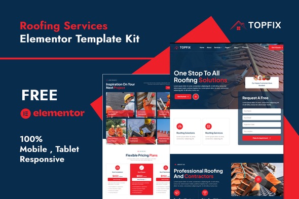 Topfix 1.0 – Roofing Services Elementor Template Kit