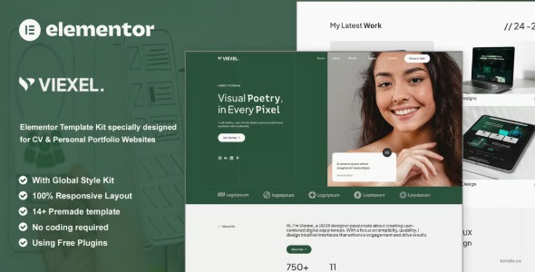 Viexel 1.0 – CV & Personal Portfolio Elementor Template Kit