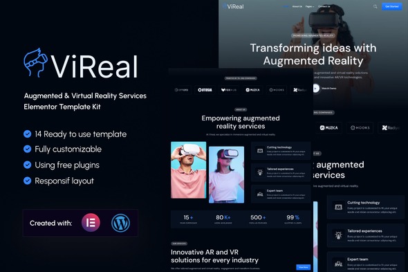 Vireal 1.0 – Augmented & Virtual Reality Services Elementor Template Kit