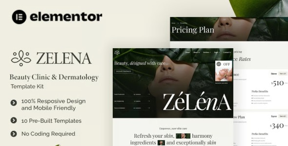 Zelena 1.0 – Beauty Clinic & Dermatology Elementor Template Kit
