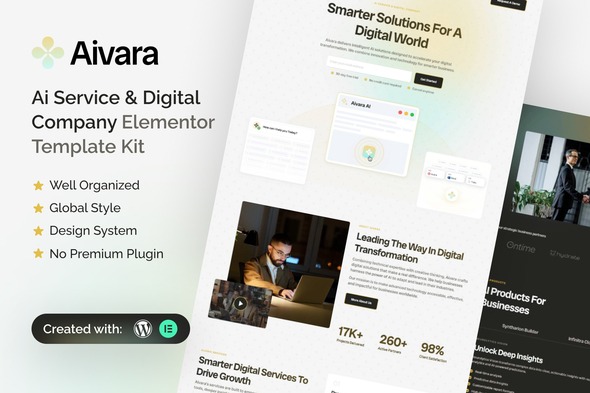 Aivara 1.0 – AI Service & Digital Company Elementor Template Kit