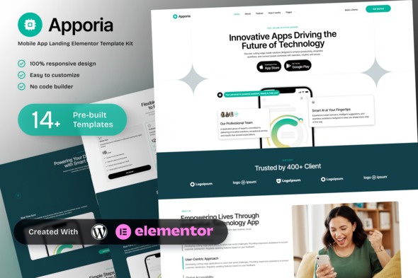 Apporia 1.0 – Mobile App Landing Elementor Template Kit