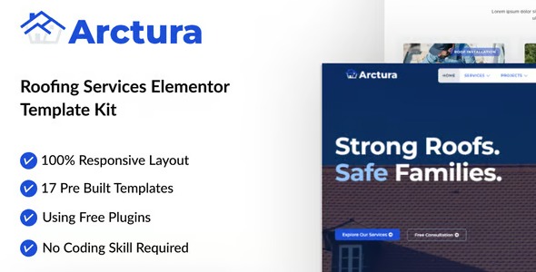 Arctura 1.0 – Roofing Services Elementor Template Kit