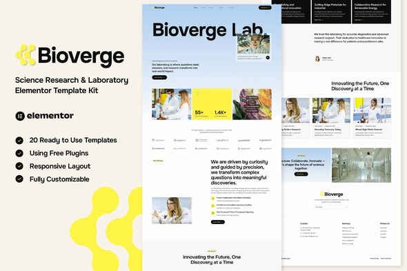 Bioverge 1.0 – Science Research & Laboratory Elementor Template Kit