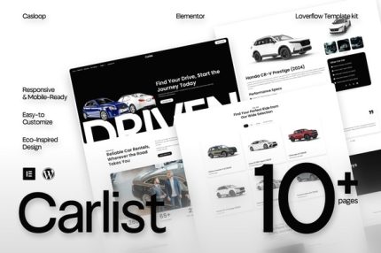 Carlist - Modern Minimalist Car Rental Elementor Template Kit