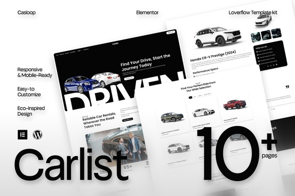Carlist 1.0 – Modern Minimalist Car Rental Elementor Template Kit