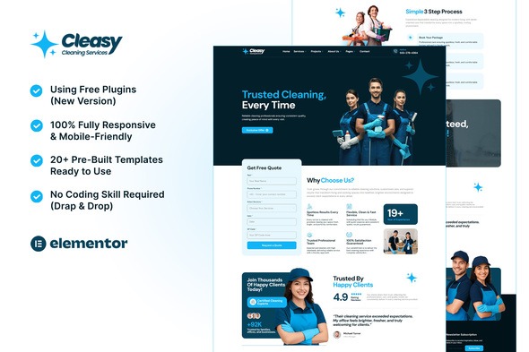Cleasy 1.0 – Cleaning Services Elementor Template Kit