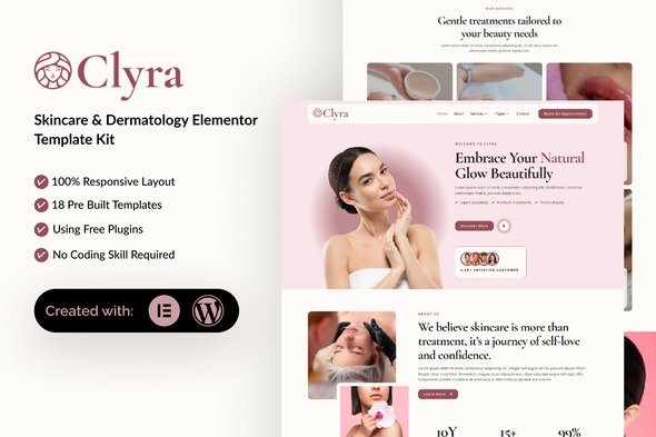Clyra 1.0 – Skincare & Dermatology Elementor Template Kit