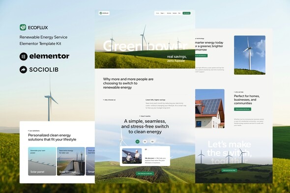 Ecoflux 1.0 – Renewable Energy & Solar Panel Elementor Template Kit