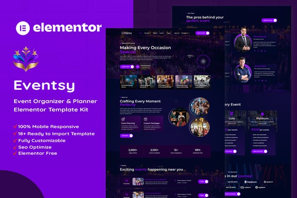 Eventsy 1.0 – Event Organizer & Planner Elementor Template Kit
