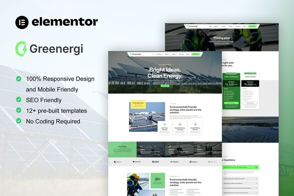 Greenergi 1.0 – Solar & Green Renewable Energy Elementor Pro Template Kit