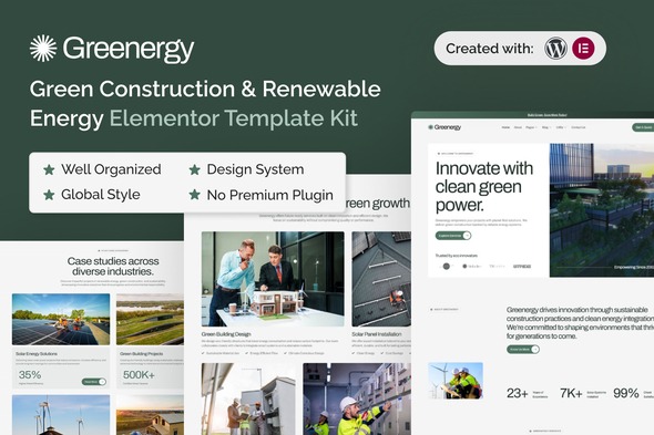 Greenergy 1.0 – Green Construction & Renewable Energy Elementor Template Kit