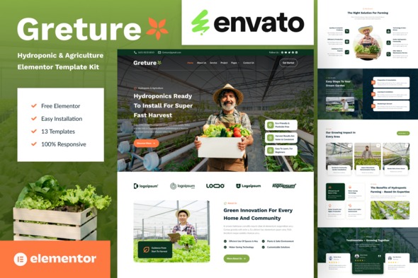 Greture 1.0 – Hydroponic & Agriculture Elementor Template Kit