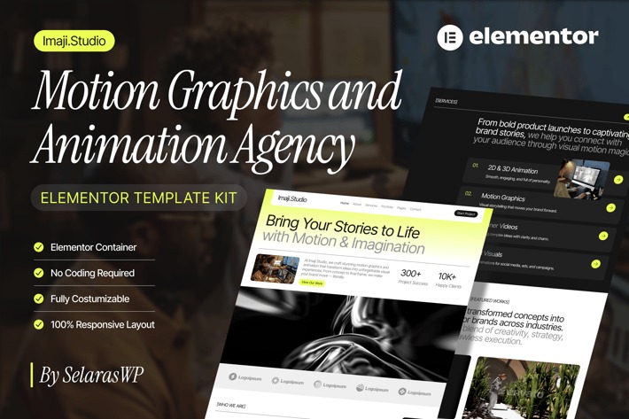 ImajiStudio 1.0 – Motion Graphics & Animation Agency Elementor Pro Template Kit