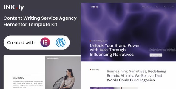 Inkly 1.0 – Content Writing Service Agency Elementor Template Kit