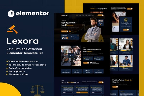 Lexora 1.0 – Law Firm & Attorney Elementor Template Kit