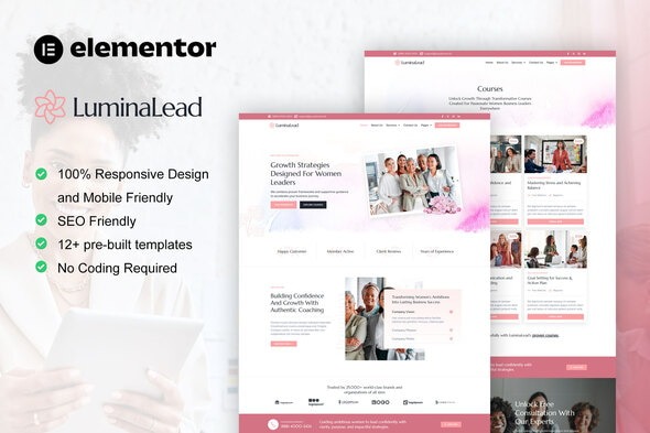 LuminaLead 1.0 – Feminine Business Coaching Elementor Pro Template Kit