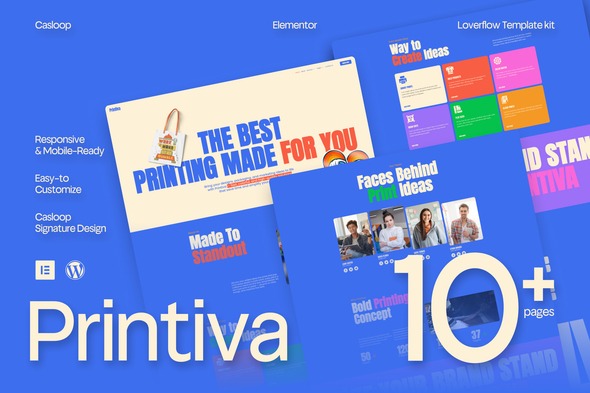 Printiva 1.0 – Modern Colorful Printing Service Company Elementor Template Kit