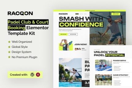 Racqon - Padel Club & Court Booking Elementor Template Kit
