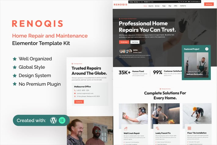 Renoqis 1.0 – Home Repair & Maintenance Elementor Template Kit