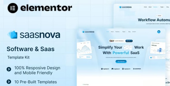 SaaSNova 1.0 – Software & Saas Elementor Template Kit
