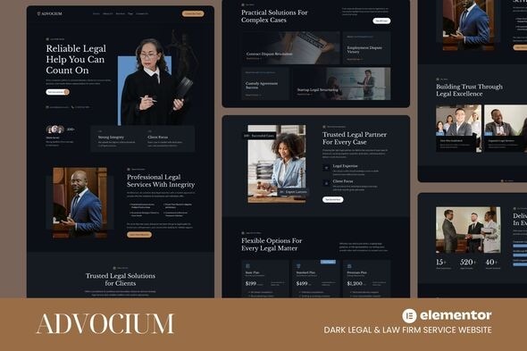 Advocium 1.0 – Dark Legal & Law Firm Service Website Elementor Template Kits