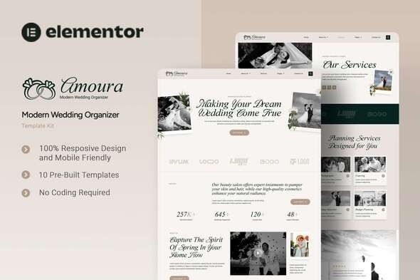 Amoura 1.0 – Modern Wedding Organizer Elementor Template Kit