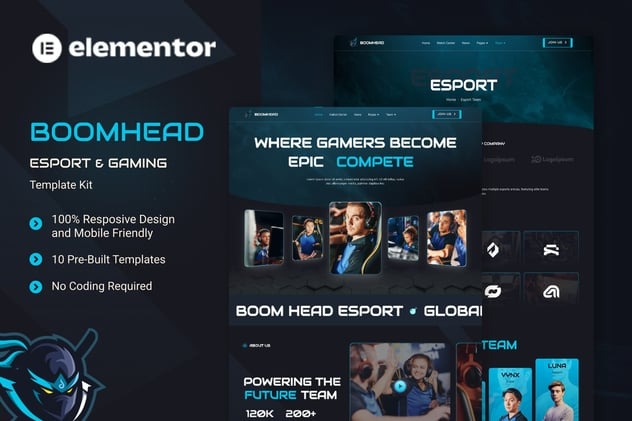BoomHead 1.0 – Esport & Gaming Elementor Template Kit