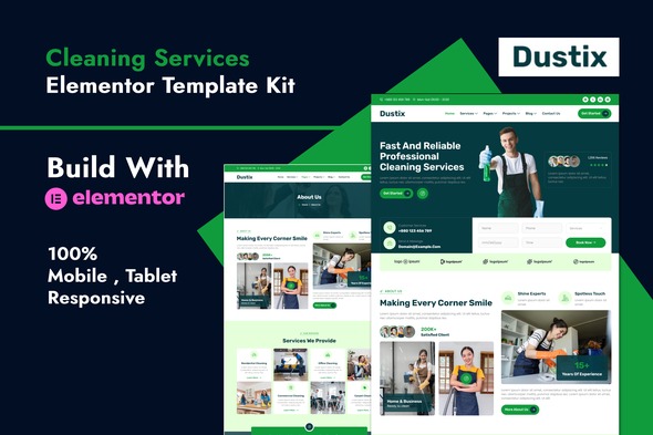 Dustix 1.0 – Cleaning Services Elementor Template Kit