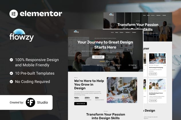 Flowzy 1.0 – UI/UX Course & Services Elementor Template Kit