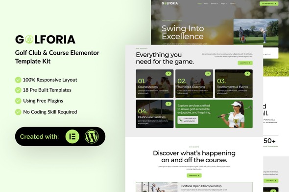 Golforia 1.0 – Golf Club & Course Elementor Template Kit