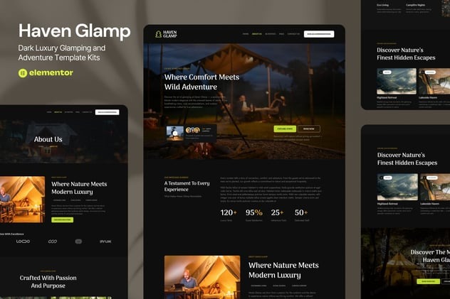 Haven Glamp 1.0 – Dark Luxury Adventure Elementor Template Kit