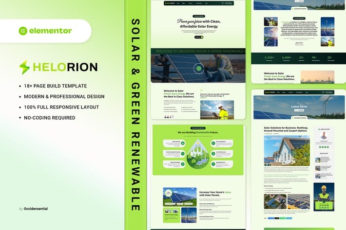 Helorion 1.0 – Solar & Green Renewable Energy Company Elementor Template Kit
