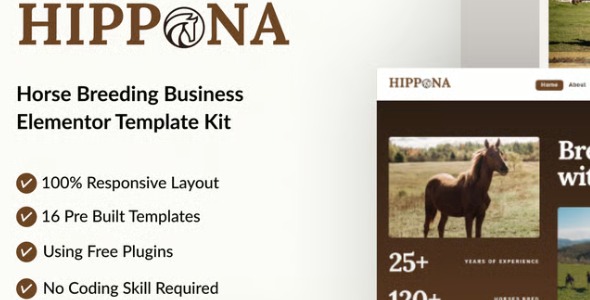 Hippona 1.0 – Horse Breeding Business Elementor Template Kit