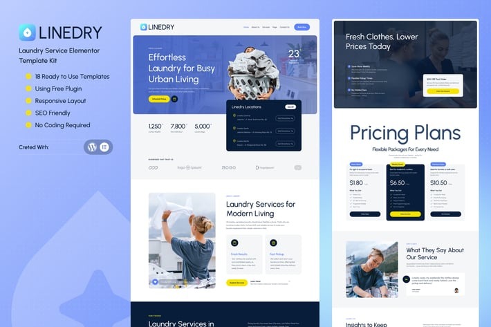 Linedry 1.0 – Laundry Service Elementor Template Kit